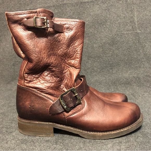 Frye Shoes - Frye Veronica Short Boots Womens Size 8.5 B Brown Leather Distressed Slouch Moto
